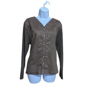 Russ by Liz Claiborne Women's V-Neck Button Up Sweater ribbed Size L